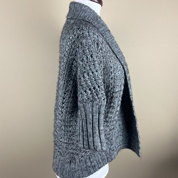 Express Women's Elbow Sleeve Open Knit Cardigan Sweater Size S Heathered Gray - Picture 3 of 7